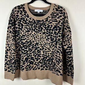 LOFT Animal Print Boxy Relaxed Sweater Size L Wool blend Neutral Layers Leopard